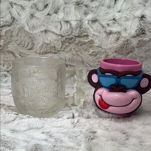 McDonald's Flintstones Mug and Monkey Cup Vintage. Y2K